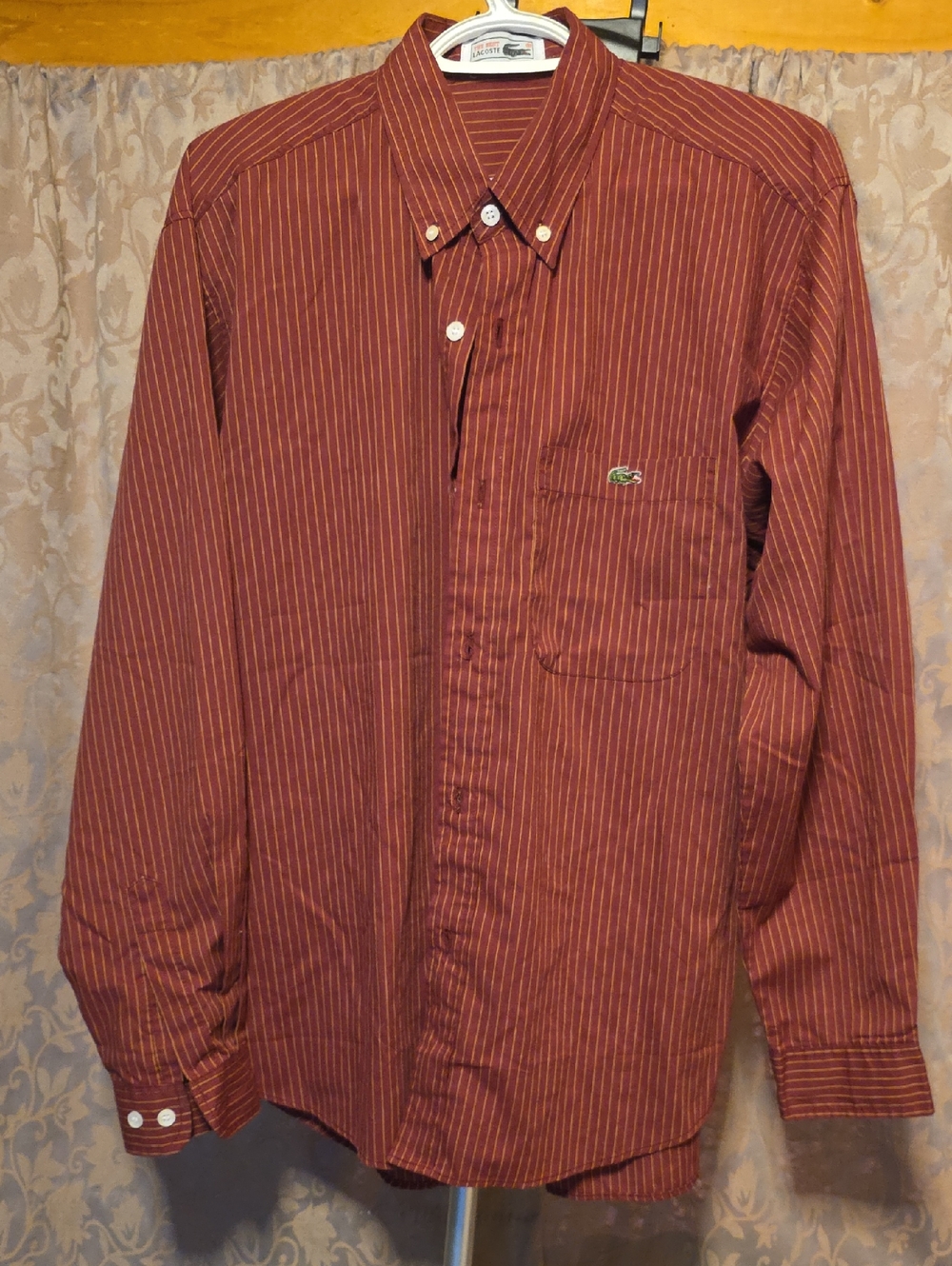 Lacoste Men's Rust Red Pinstripe Button-Down Shirt